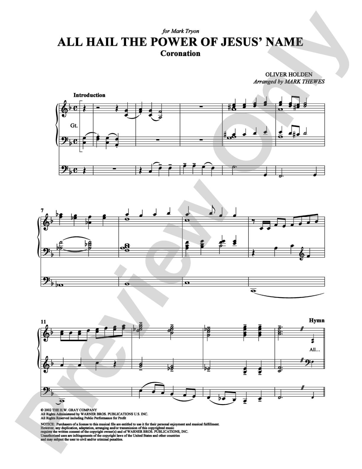 All Hail the Power of Jesus' Name: Organ Digital Sheet Music