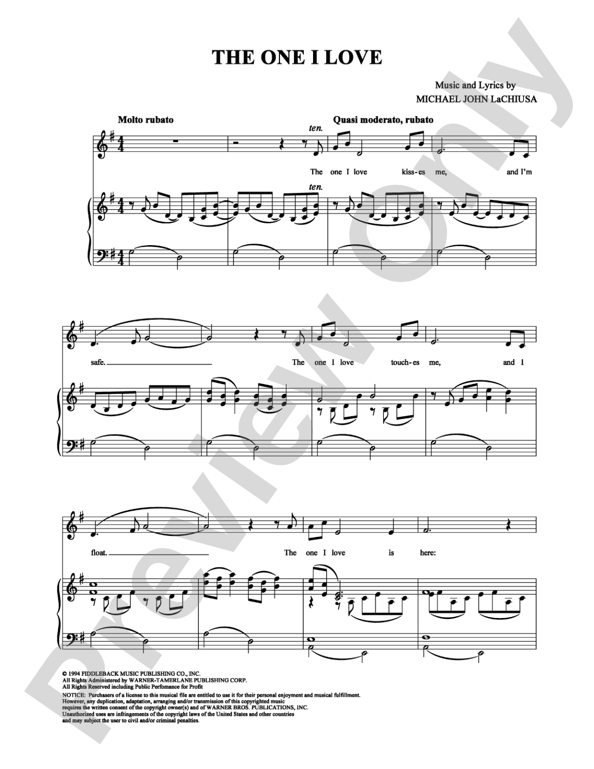 The One I Love: Piano/Vocal/Chords Digital Sheet Music