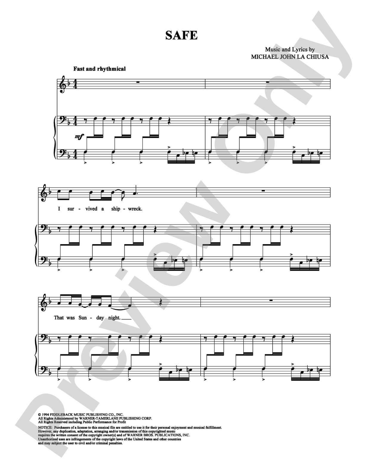Safe: Piano/Vocal/Chords Digital Sheet Music