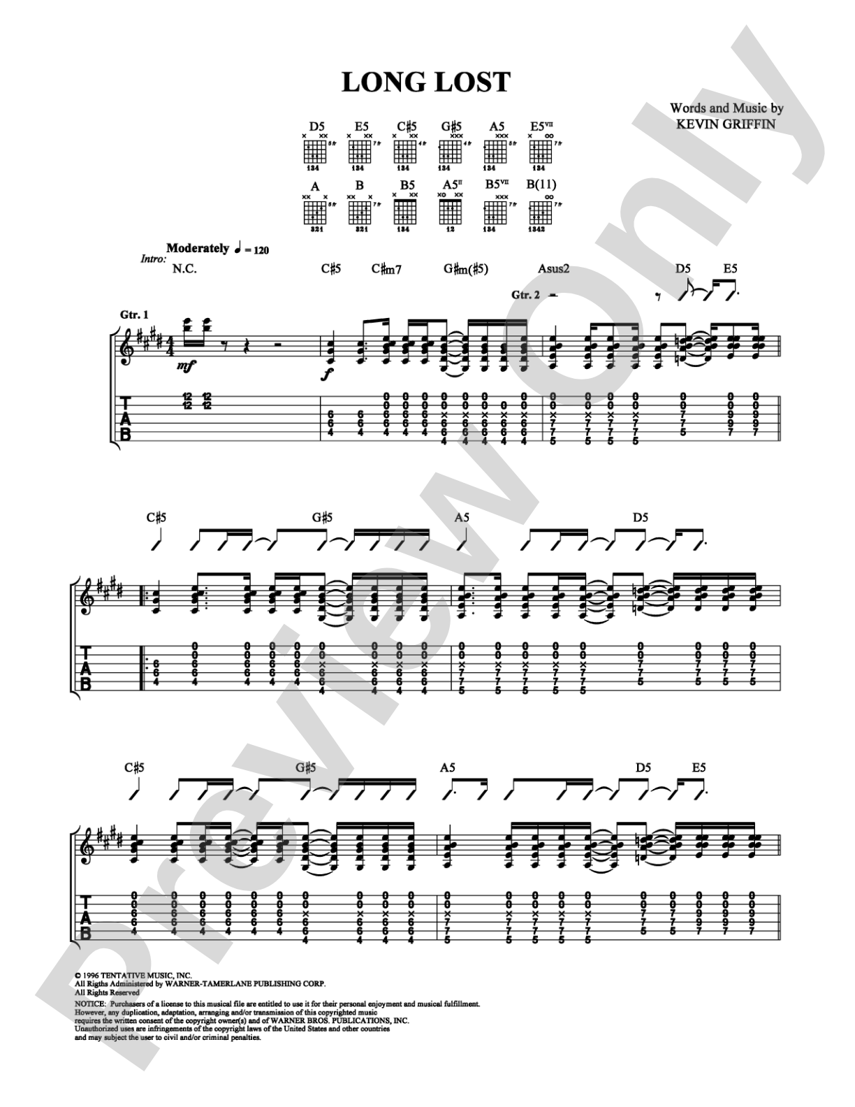 Long Lost: Guitar TAB Digital Sheet Music
