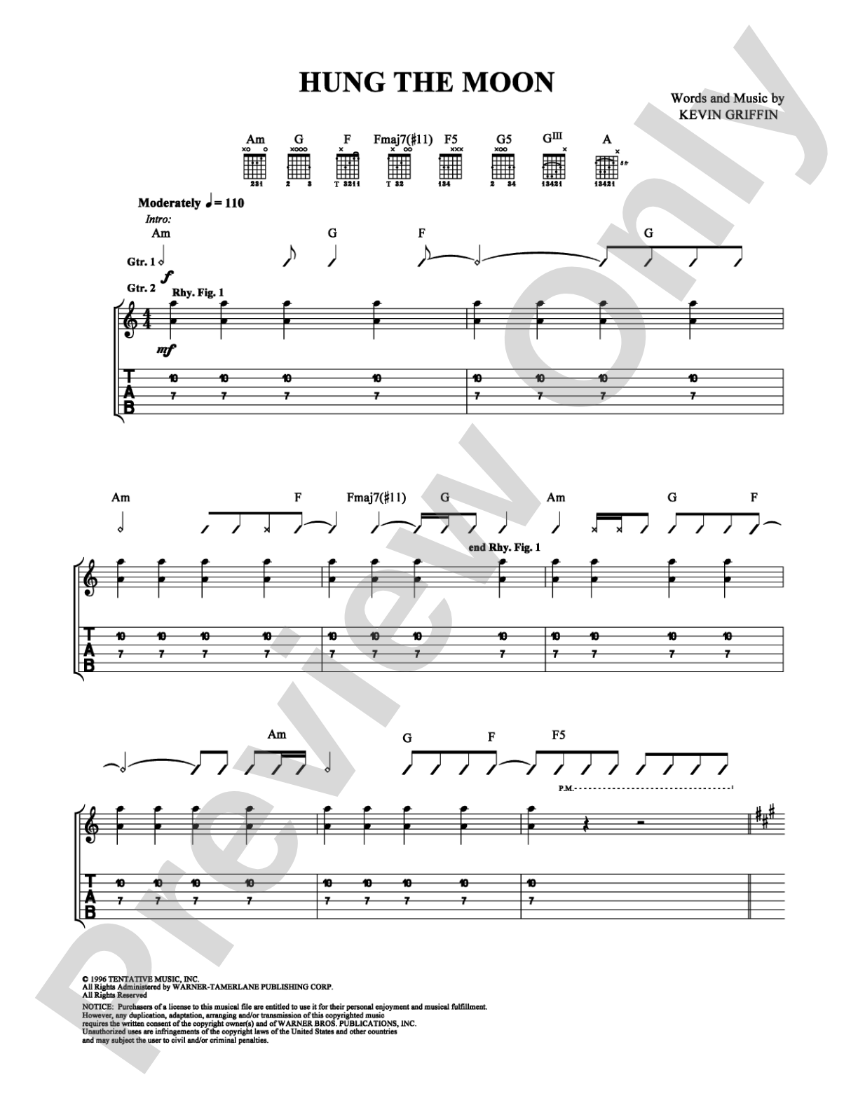 Hung the Moon: Guitar TAB Digital Sheet Music