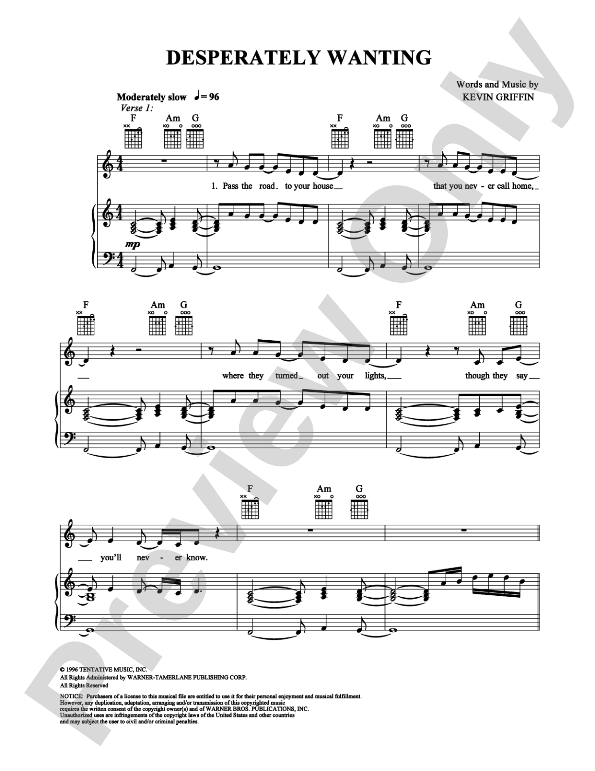 Desperately Wanting: Piano/Vocal/Chords Digital Sheet Music
