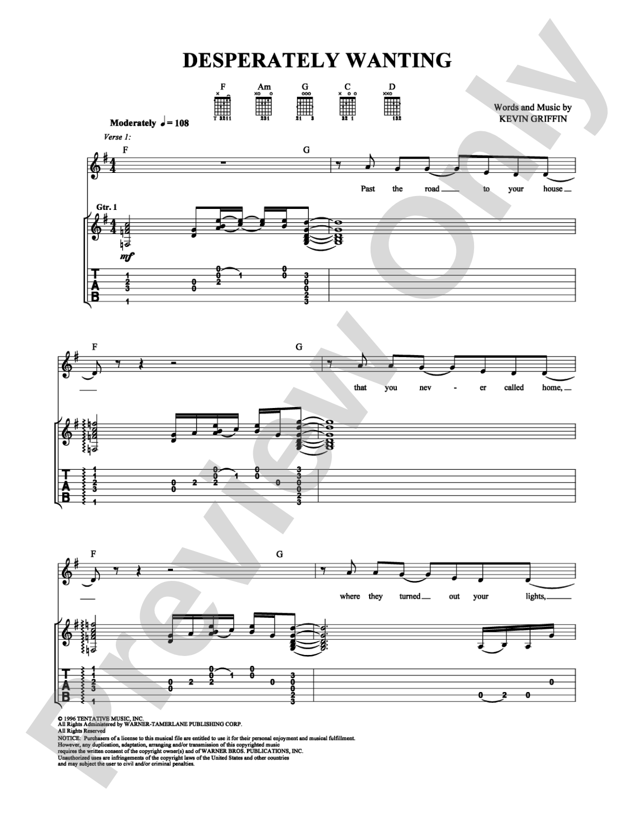 Desperately Wanting: Guitar TAB Digital Sheet Music
