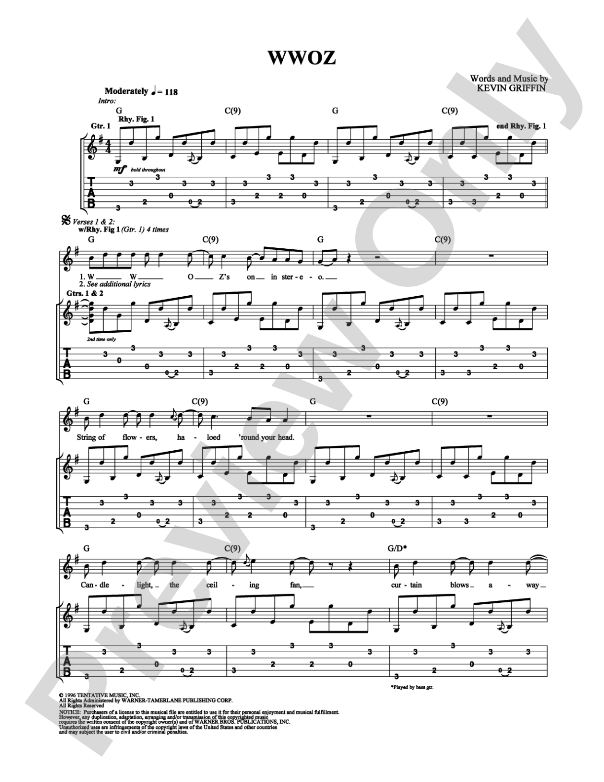 WWOZ: Guitar TAB Digital Sheet Music