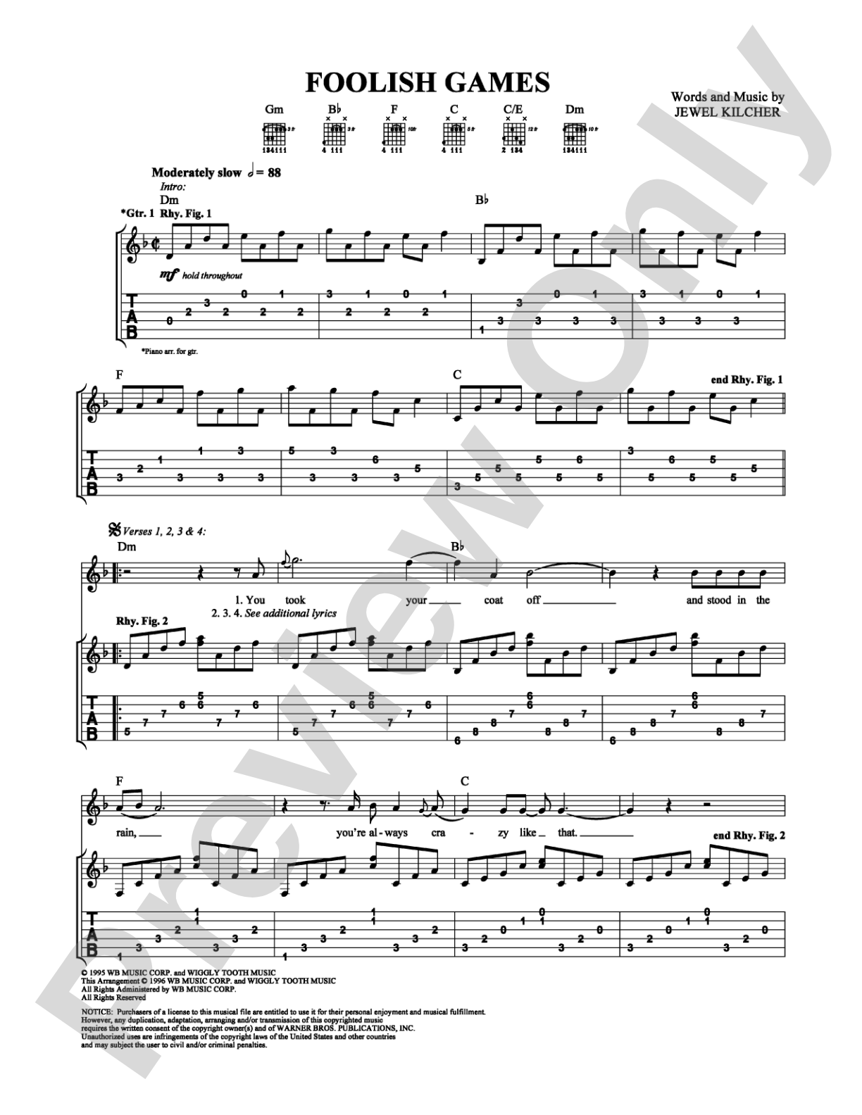 Foolish Games: Guitar TAB Digital Sheet Music
