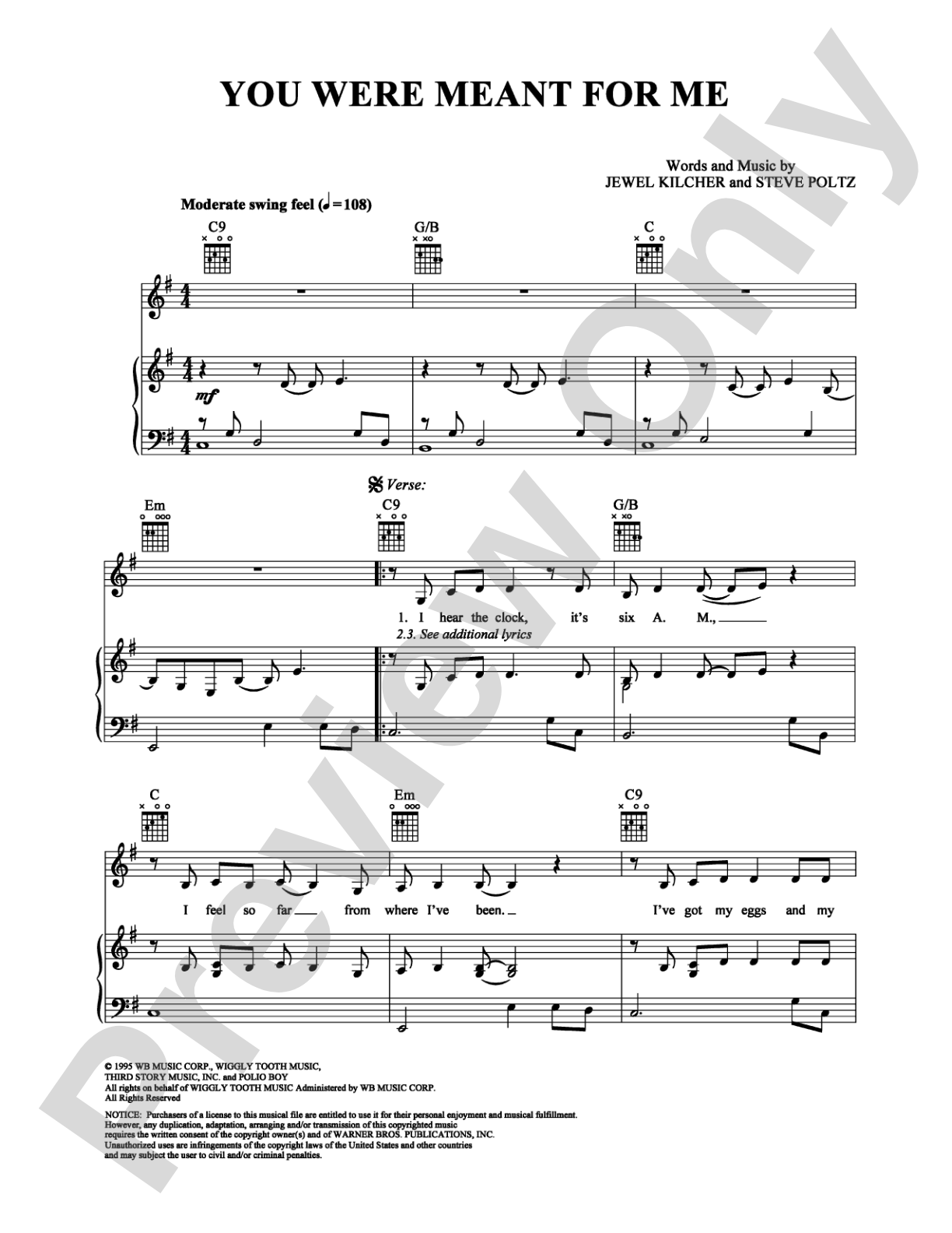 You Were Meant For Me: Piano/Vocal/Chords Digital Sheet Music