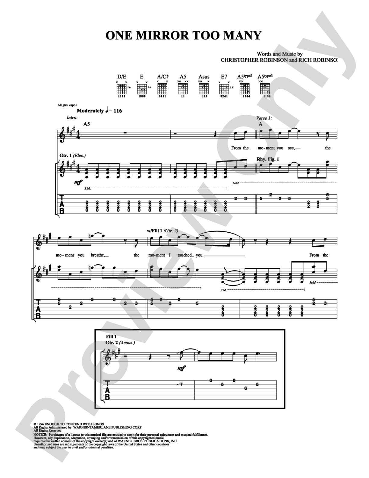 One Mirror Too Many: Guitar TAB Digital Sheet Music