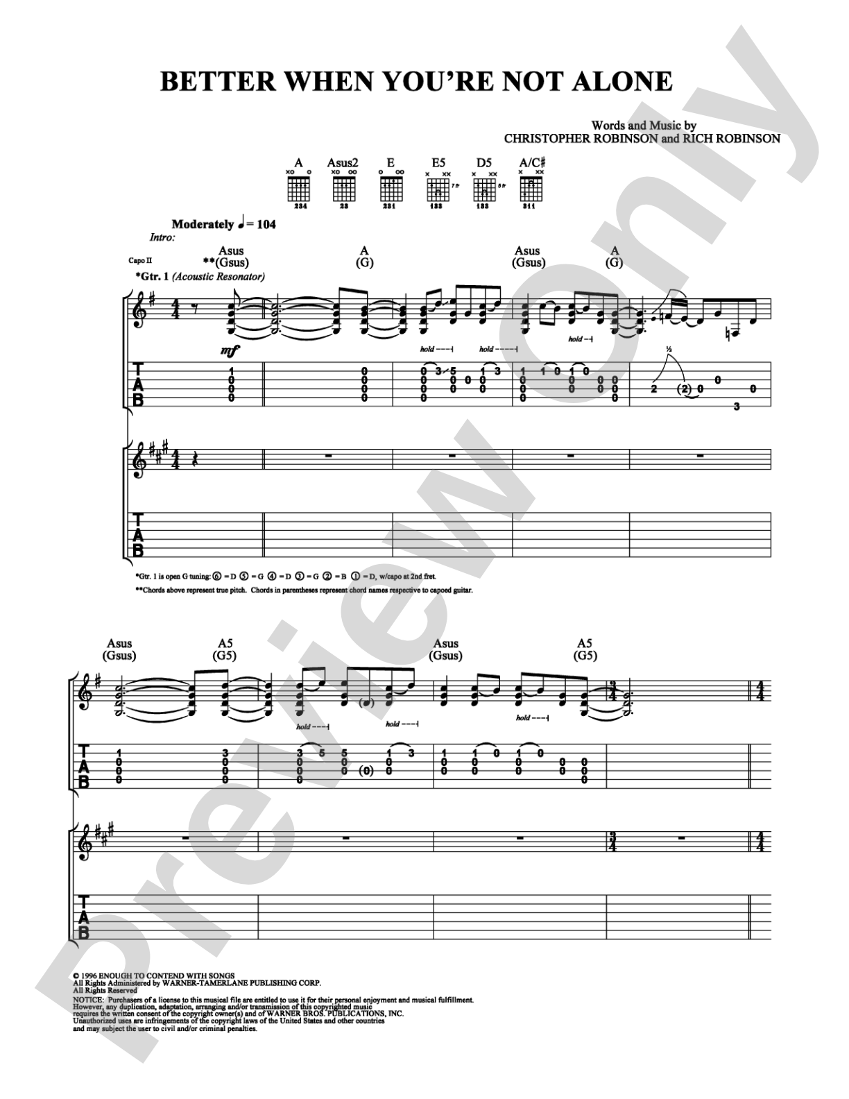 Better When You're Not Alone: Guitar TAB Digital Sheet Music