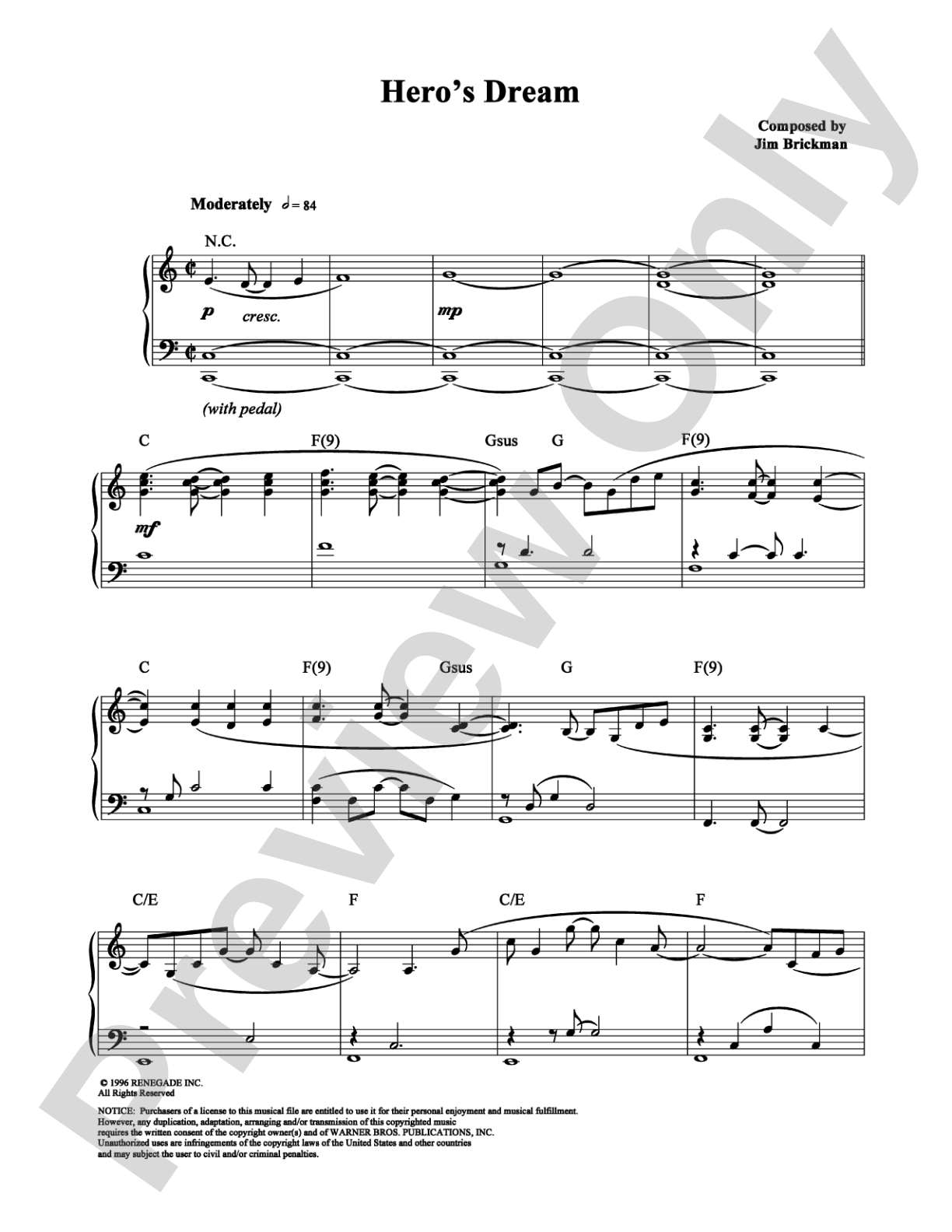 Hero's Dream: Piano Digital Sheet Music