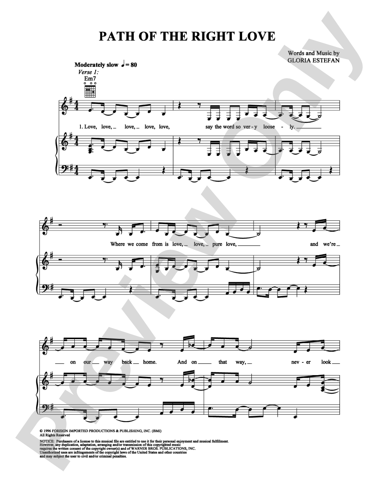 Path of the Right Love: Piano/Vocal/Chords Digital Sheet Music