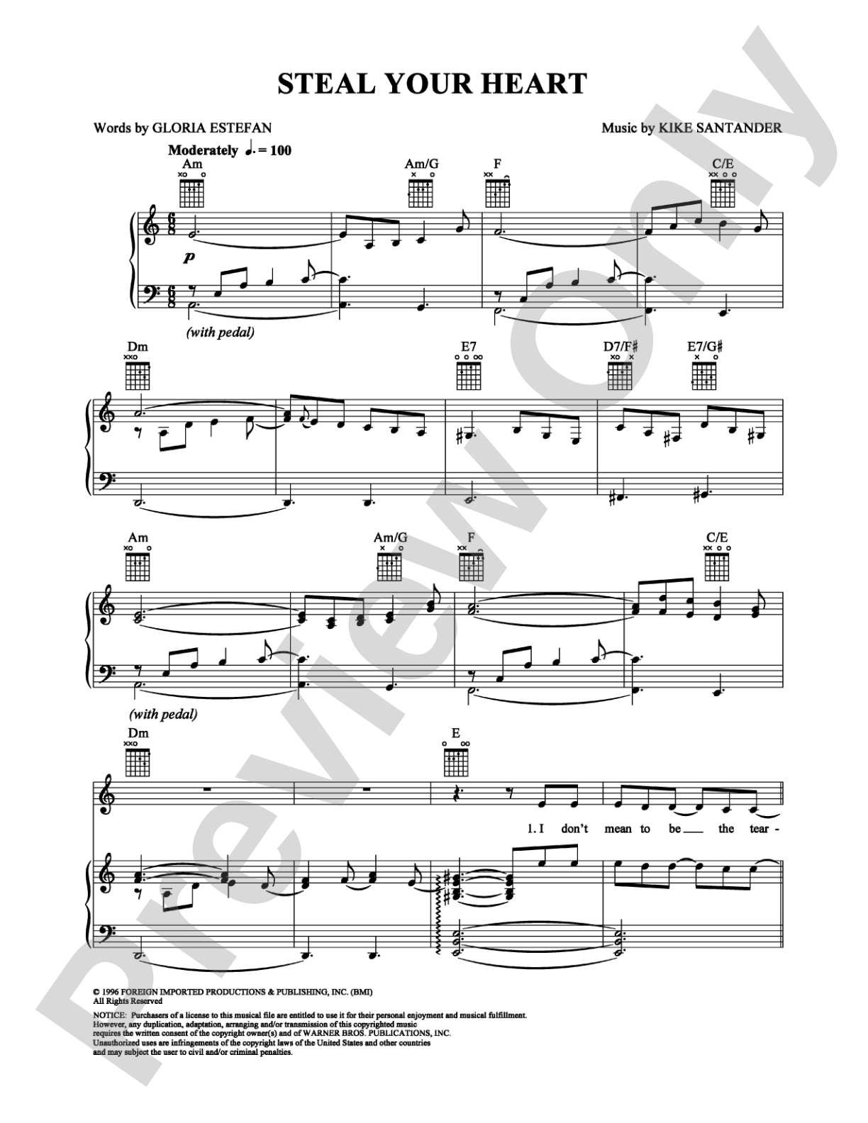 Steal Your Heart: Piano/Vocal/Chords Digital Sheet Music