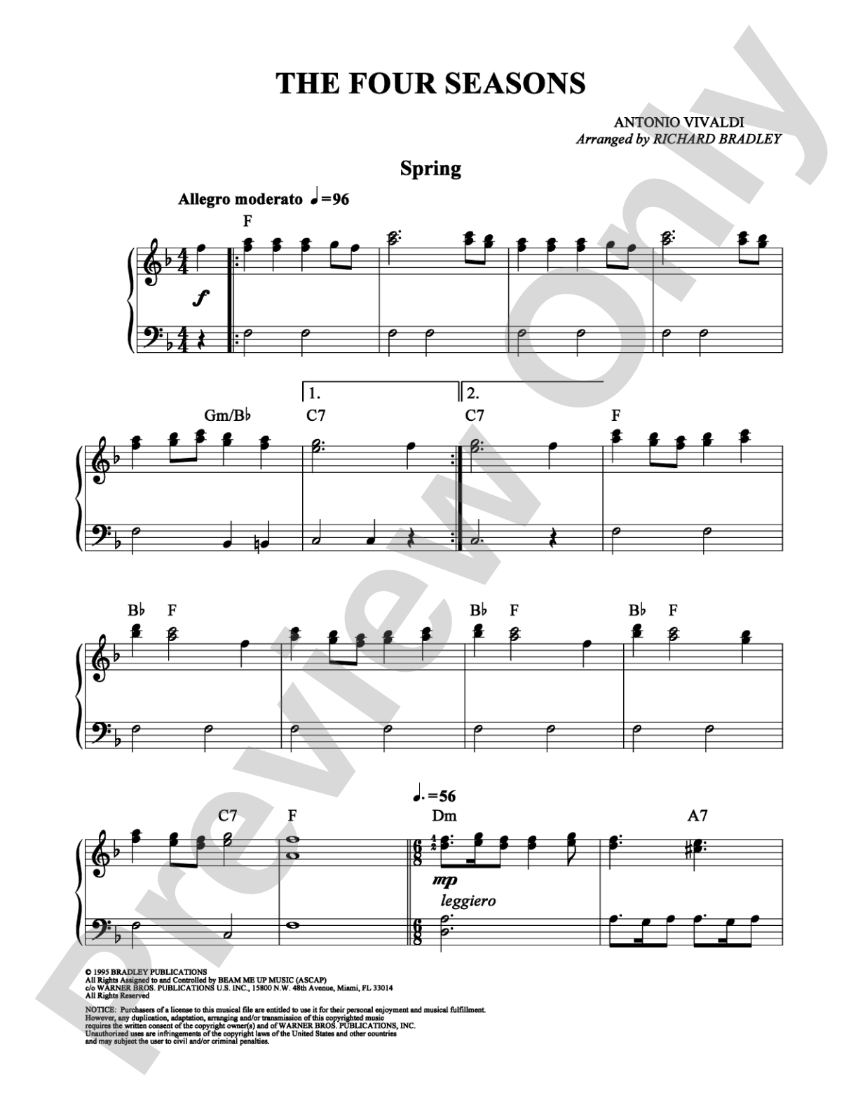 The Four Seasons: Easy Piano Digital Sheet Music