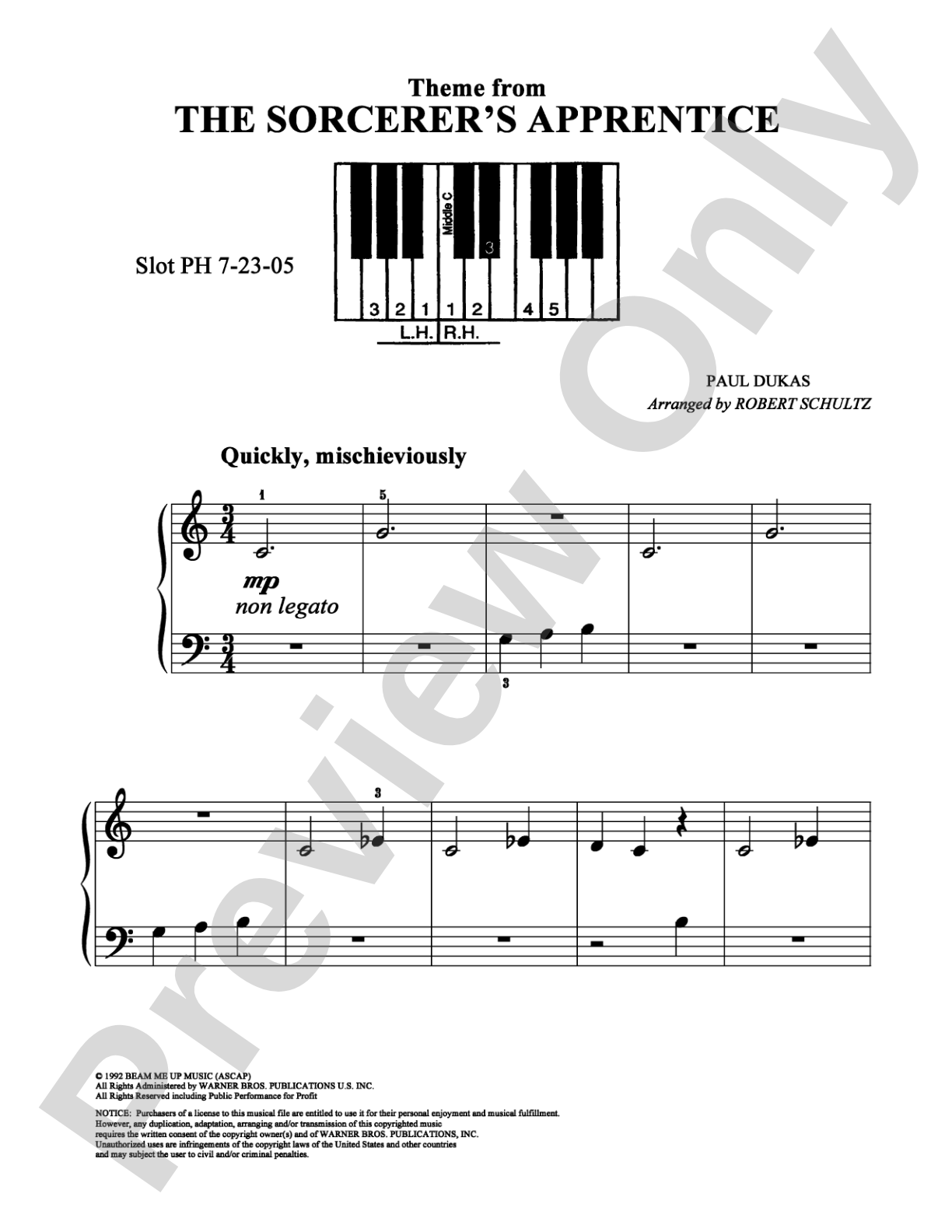 The Sorcerer's Apprentice: Easy Piano Digital Sheet Music