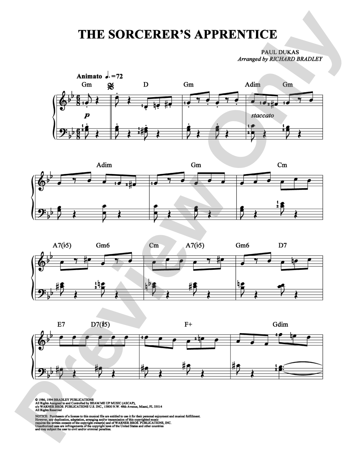 The Sorcerer's Apprentice: Easy Piano Digital Sheet Music