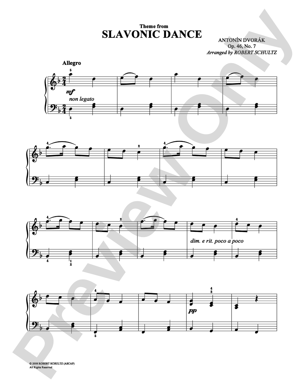 Slavonic Dance: Easy Piano Digital Sheet Music