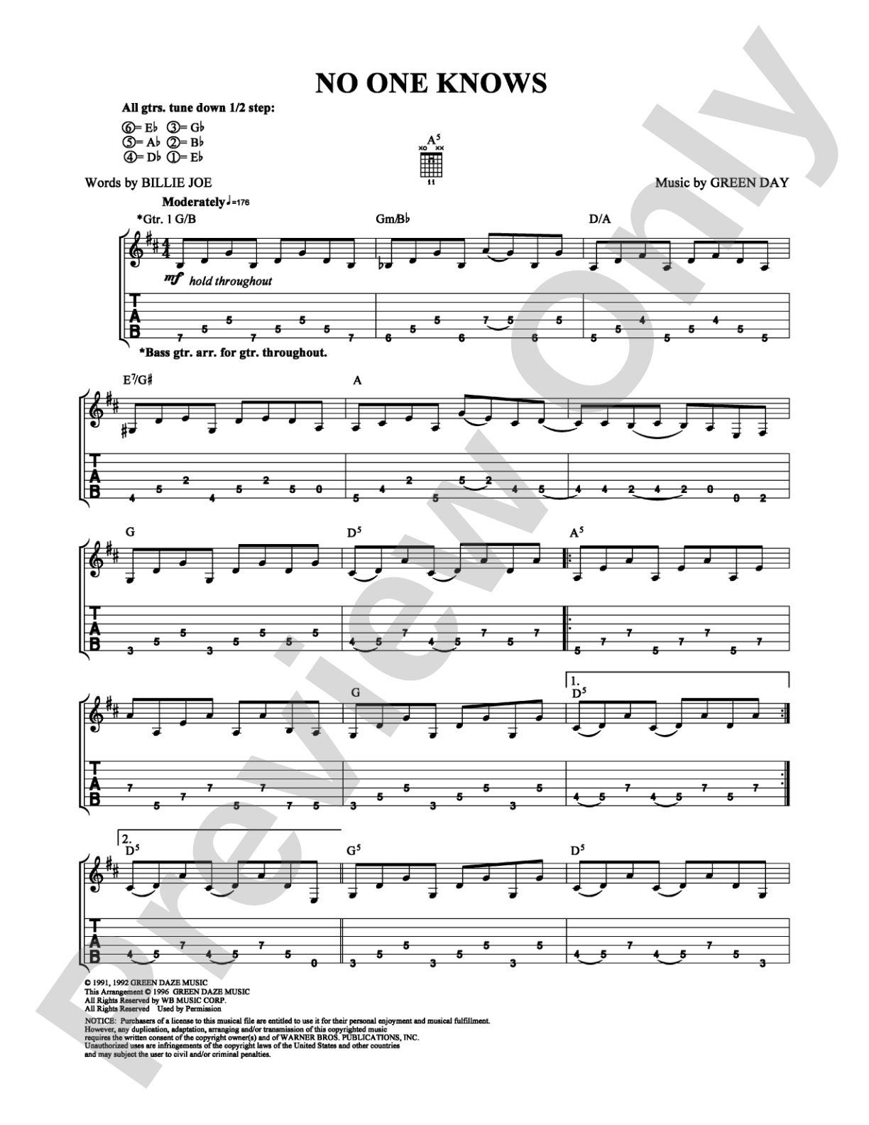No One Knows: Guitar TAB Digital Sheet Music