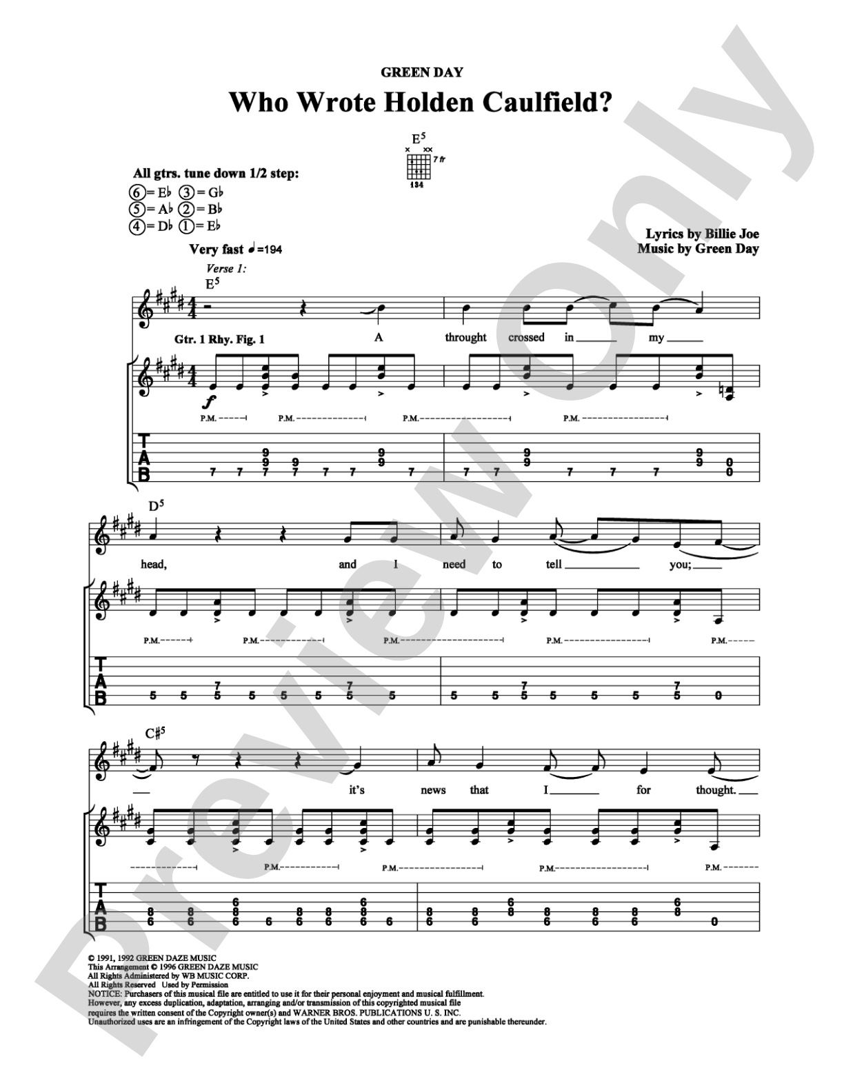 Who Wrote Holden Caulfield?: Guitar TAB Digital Sheet Music