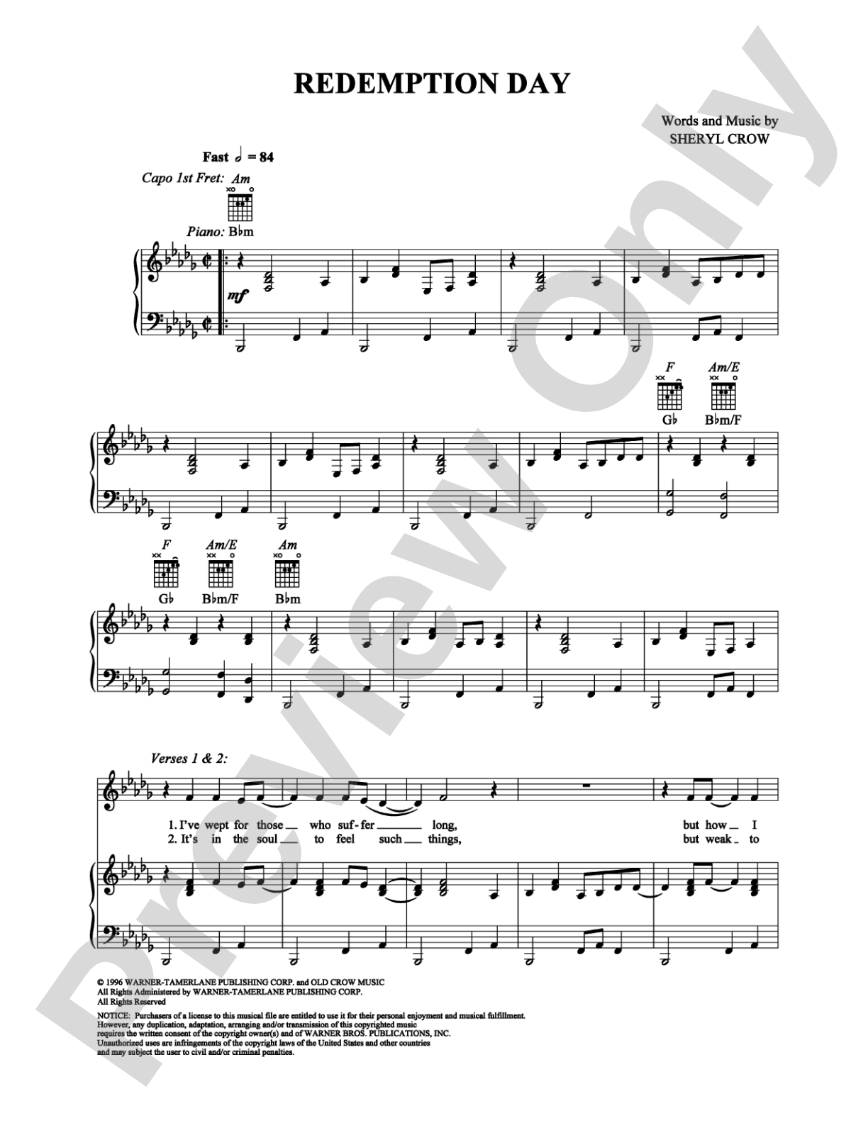 Redemption Day: Piano/Vocal/Chords Digital Sheet Music