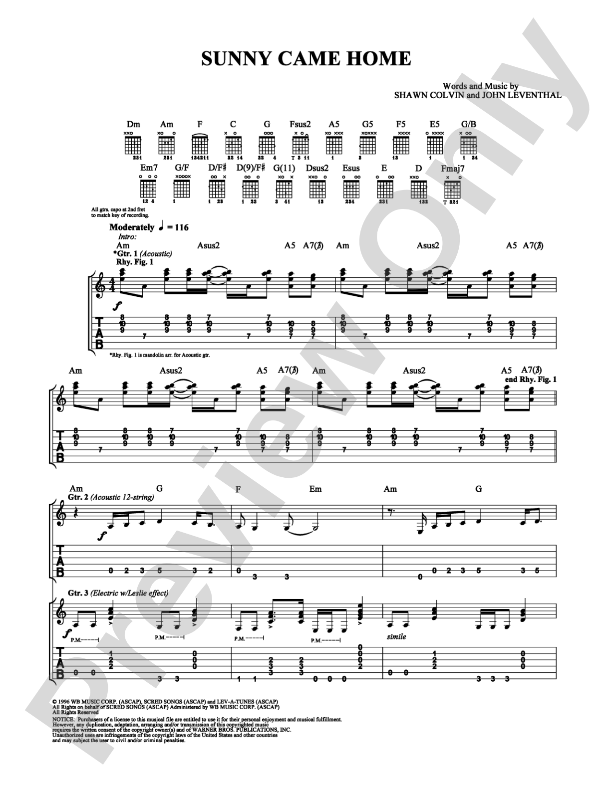 Sunny Came Home: Guitar TAB Digital Sheet Music