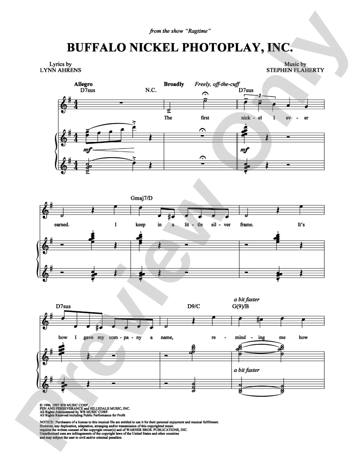 Buffalo Nickel Photoplay, Inc.: Piano/Vocal/Chords Digital Sheet Music