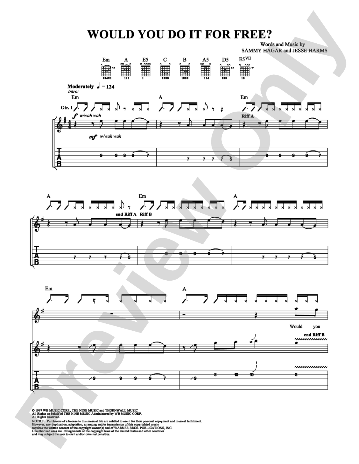 Would You Do It For Free?: Guitar TAB Digital Sheet Music