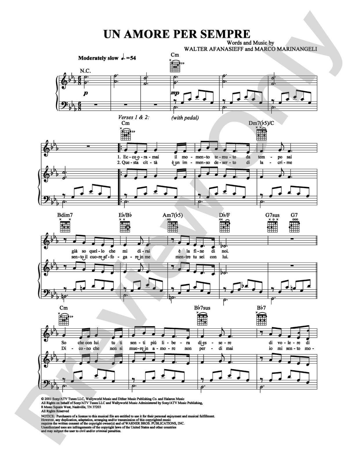 Un Amore per Sempre: Piano/Vocal/Chords Digital Sheet Music