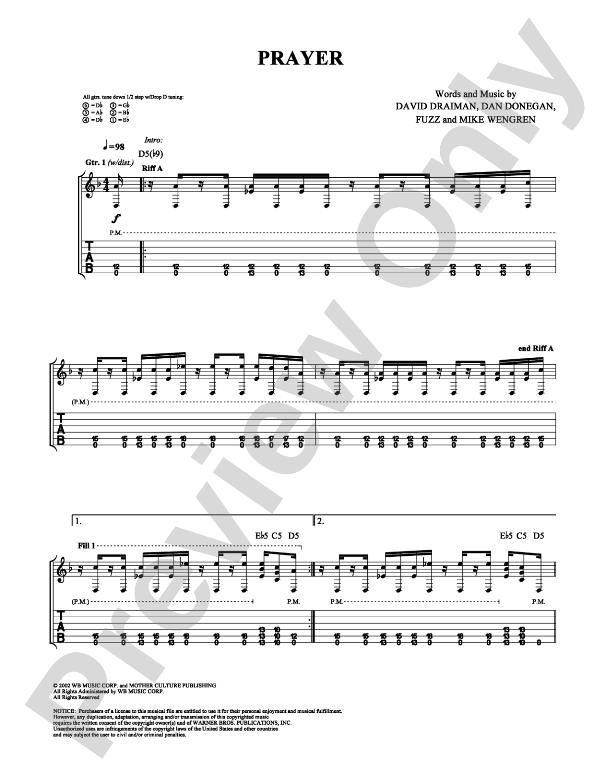 Prayer: Guitar TAB Digital Sheet Music