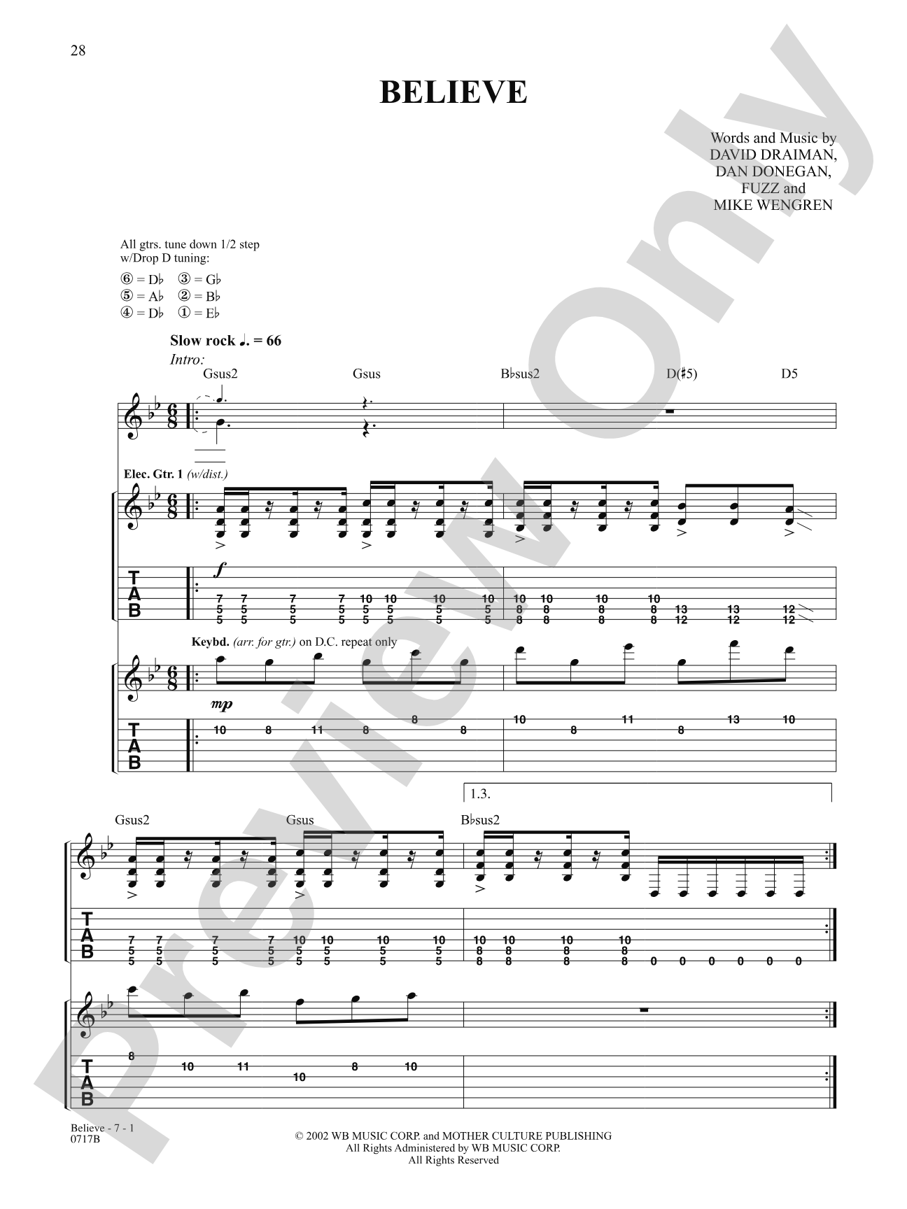 Believe: Authentic Guitar TAB