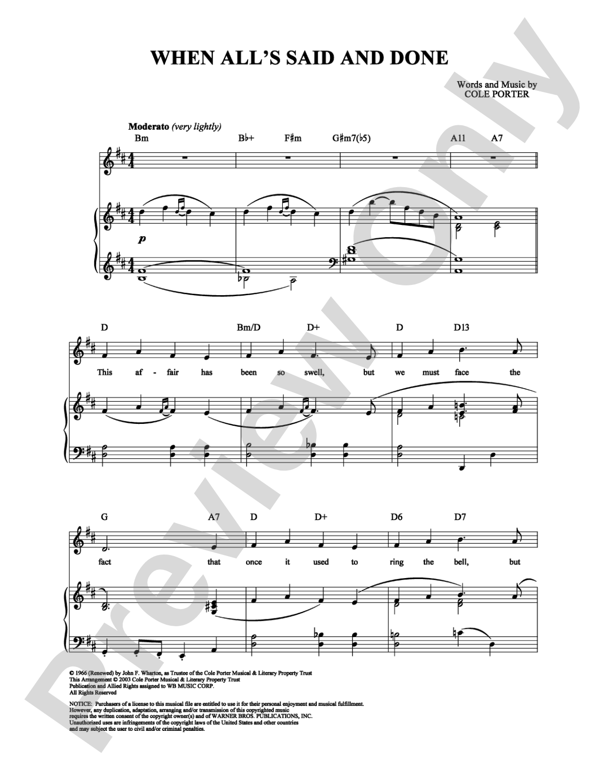 When All's Said and Done: Piano/Vocal/Chords Digital Sheet Music