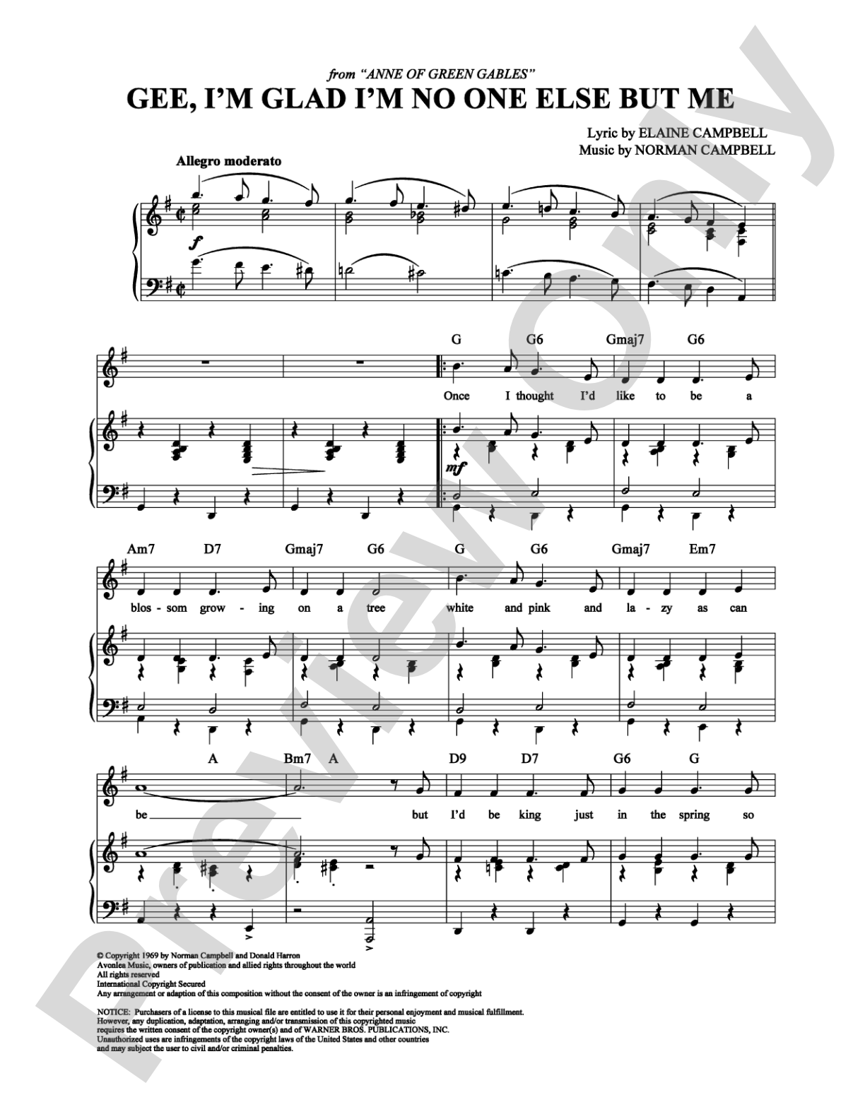 Gee, I'm Glad I'm No One Else But Me: Piano/Vocal/Chords Digital Sheet Music