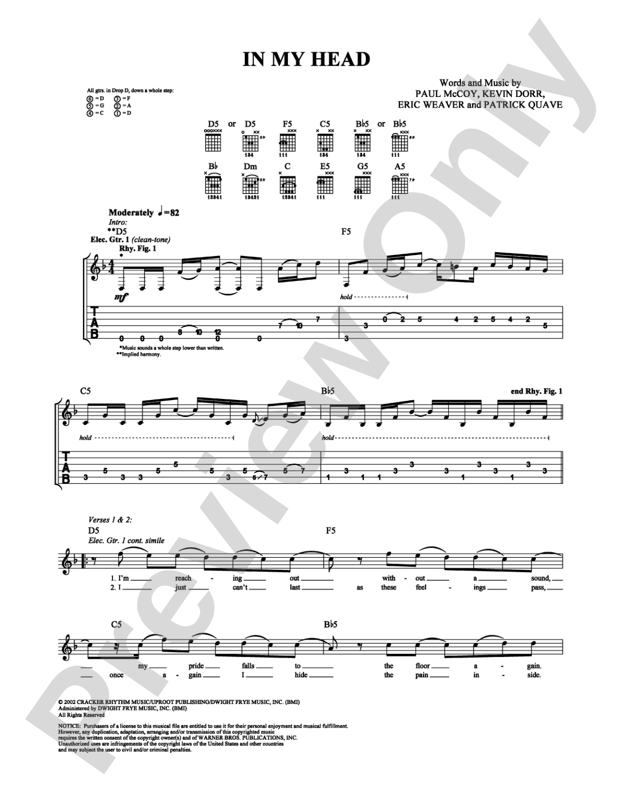 In My Head: Guitar TAB Digital Sheet Music