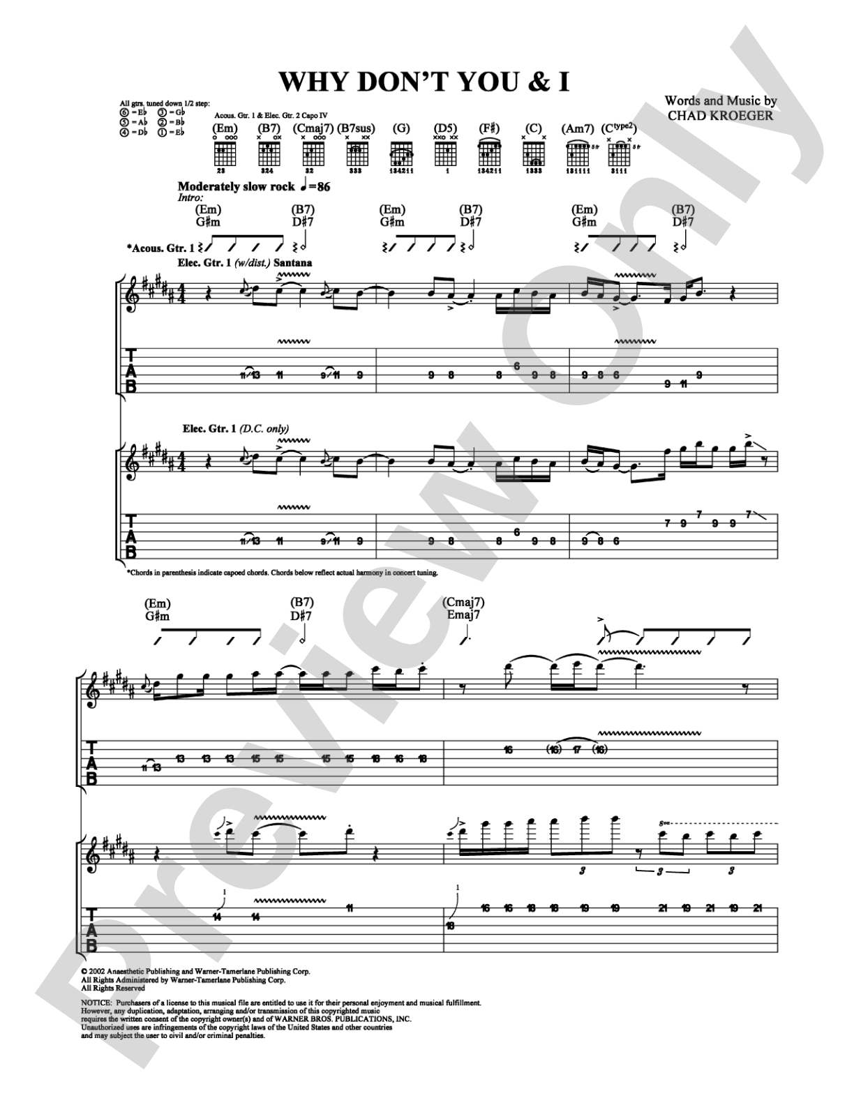 Why Don't You & I: Guitar TAB Digital Sheet Music
