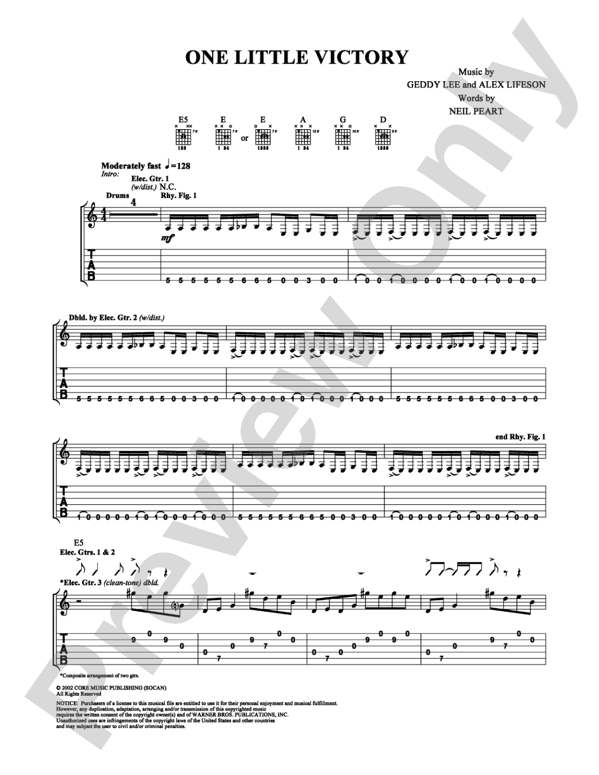 One Little Victory: Guitar TAB Digital Sheet Music