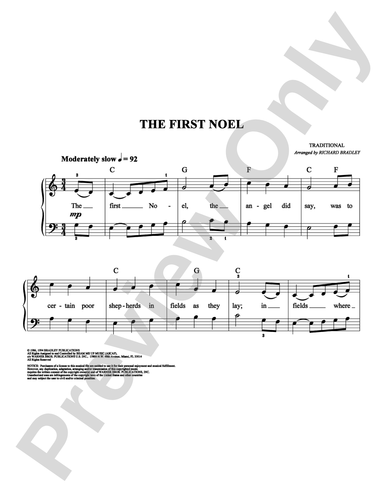 The First Noel: Easy Piano Digital Sheet Music