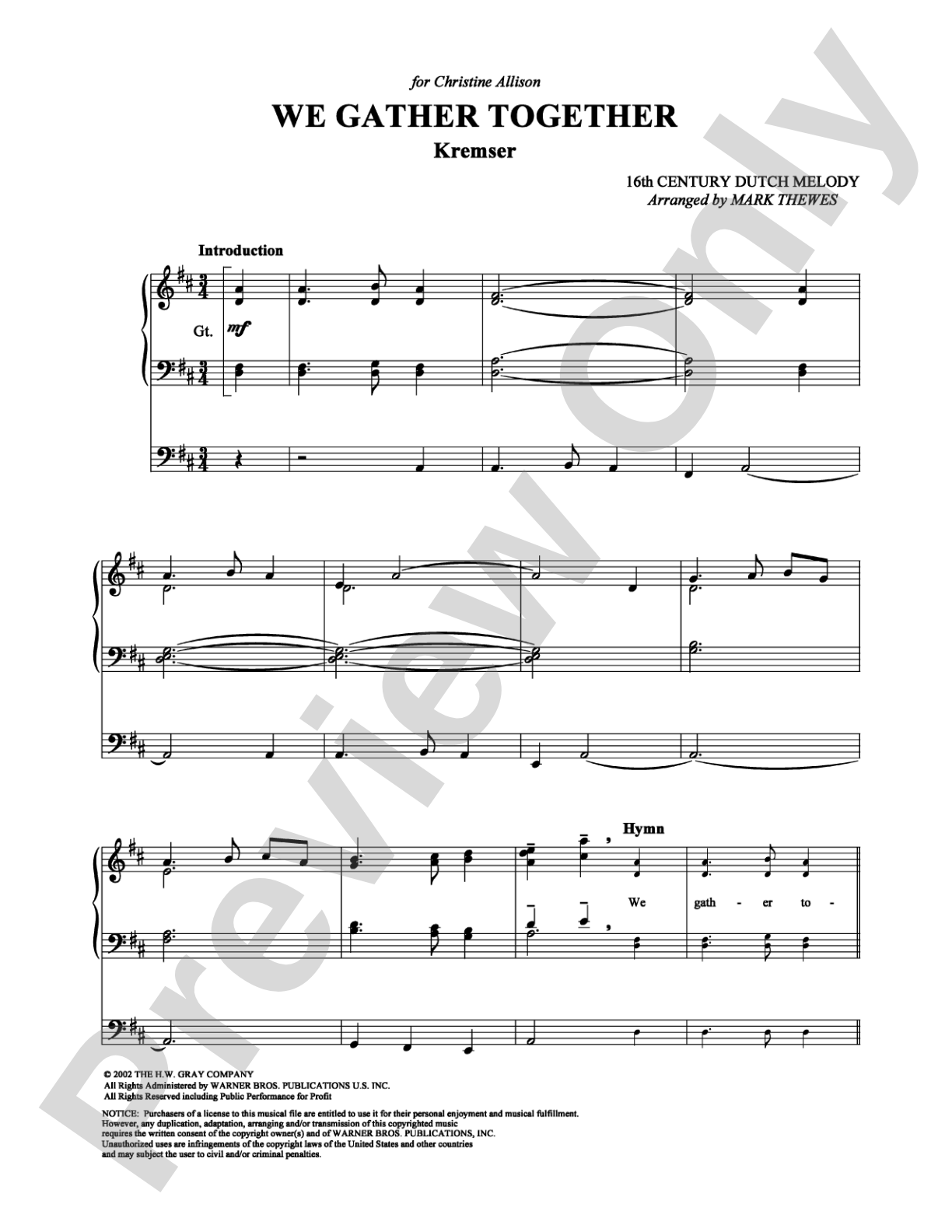 We Gather Together: Organ Digital Sheet Music