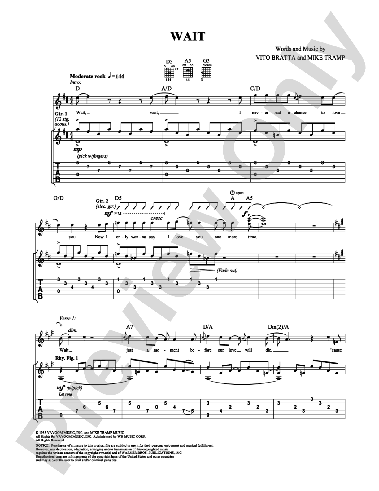 Wait: Guitar TAB Digital Sheet Music