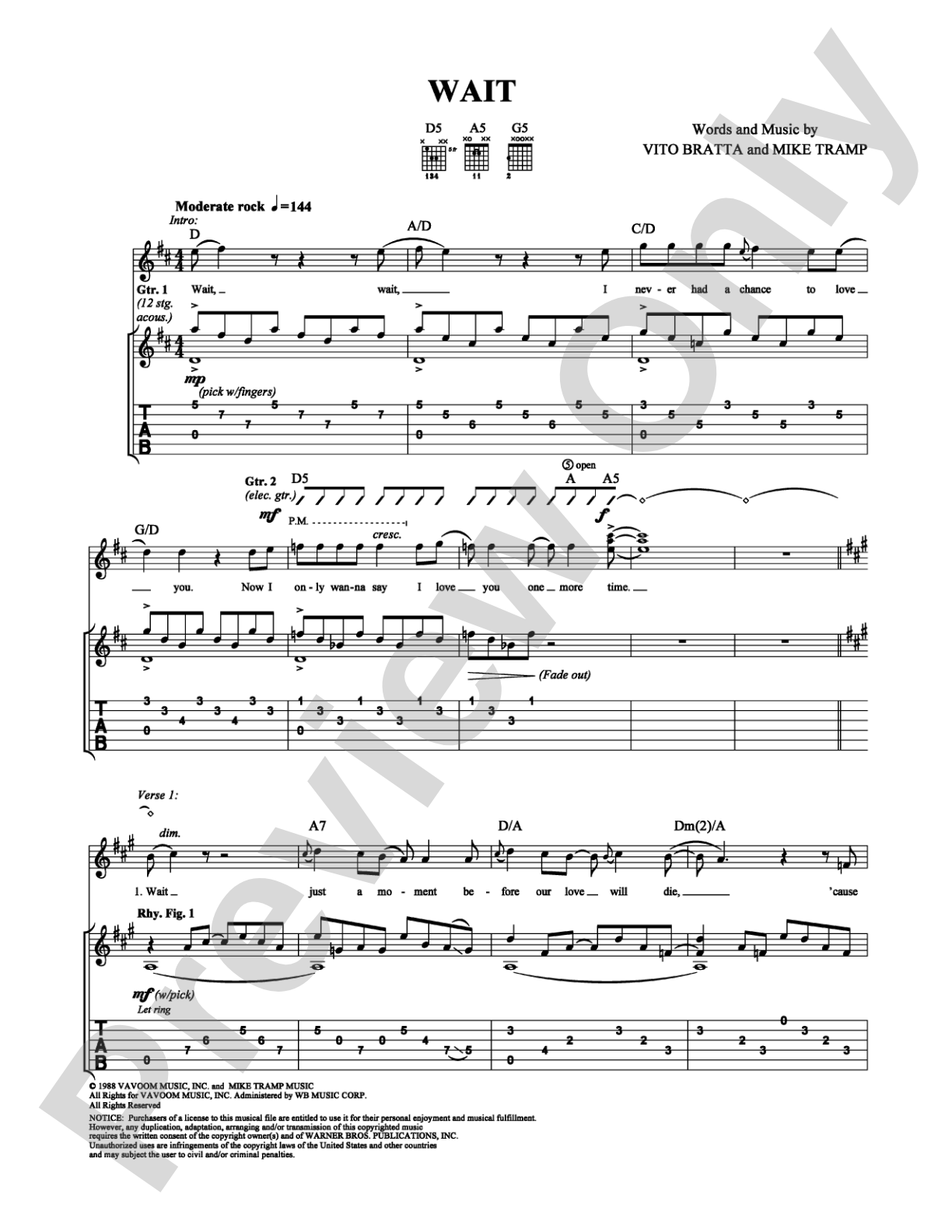 Wait: Guitar TAB Digital Sheet Music