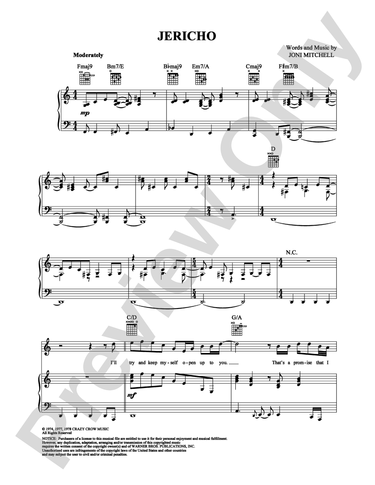 Jericho: Piano/Vocal/Chords Digital Sheet Music