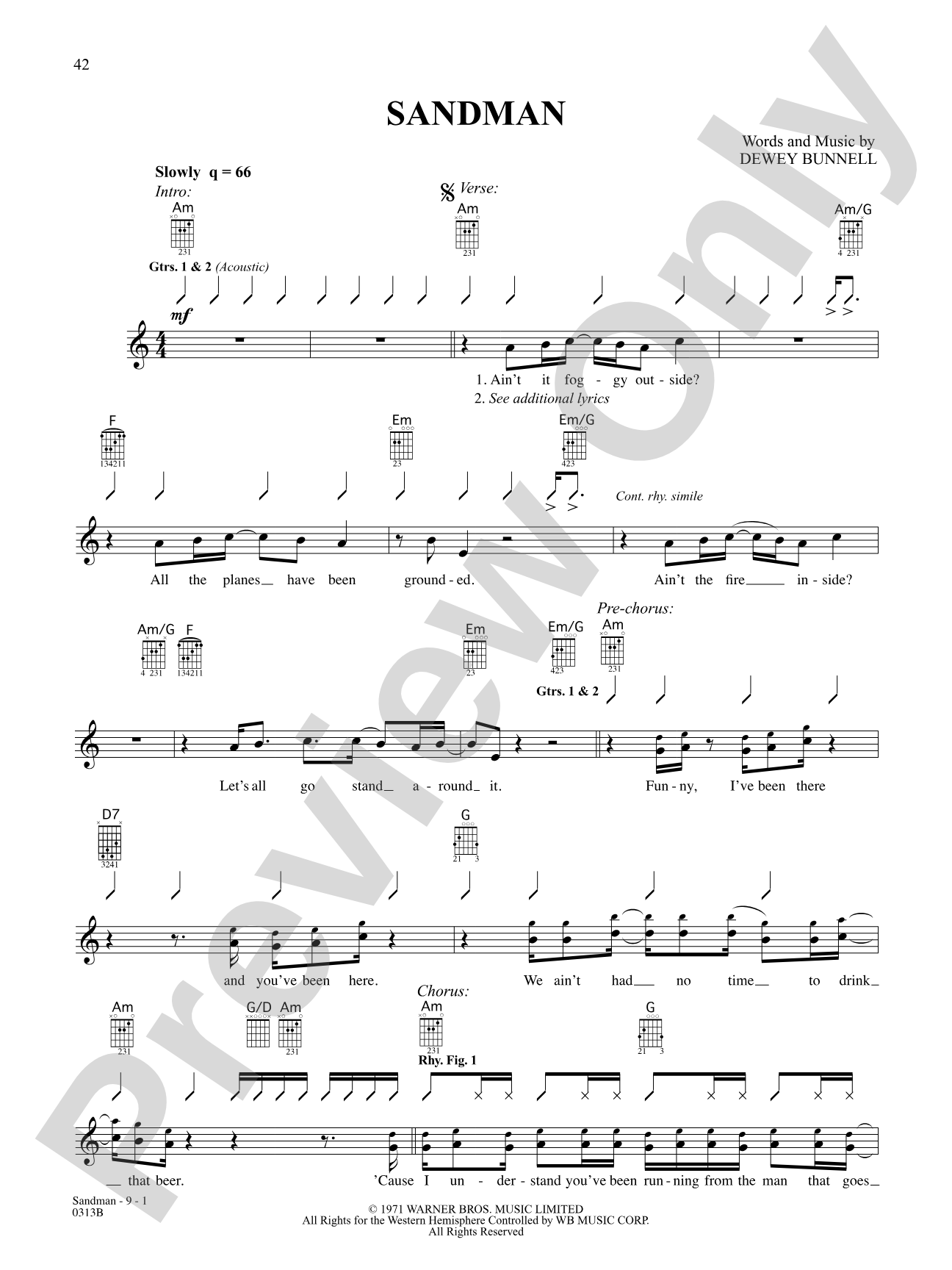 Sandman: Authentic Guitar TAB