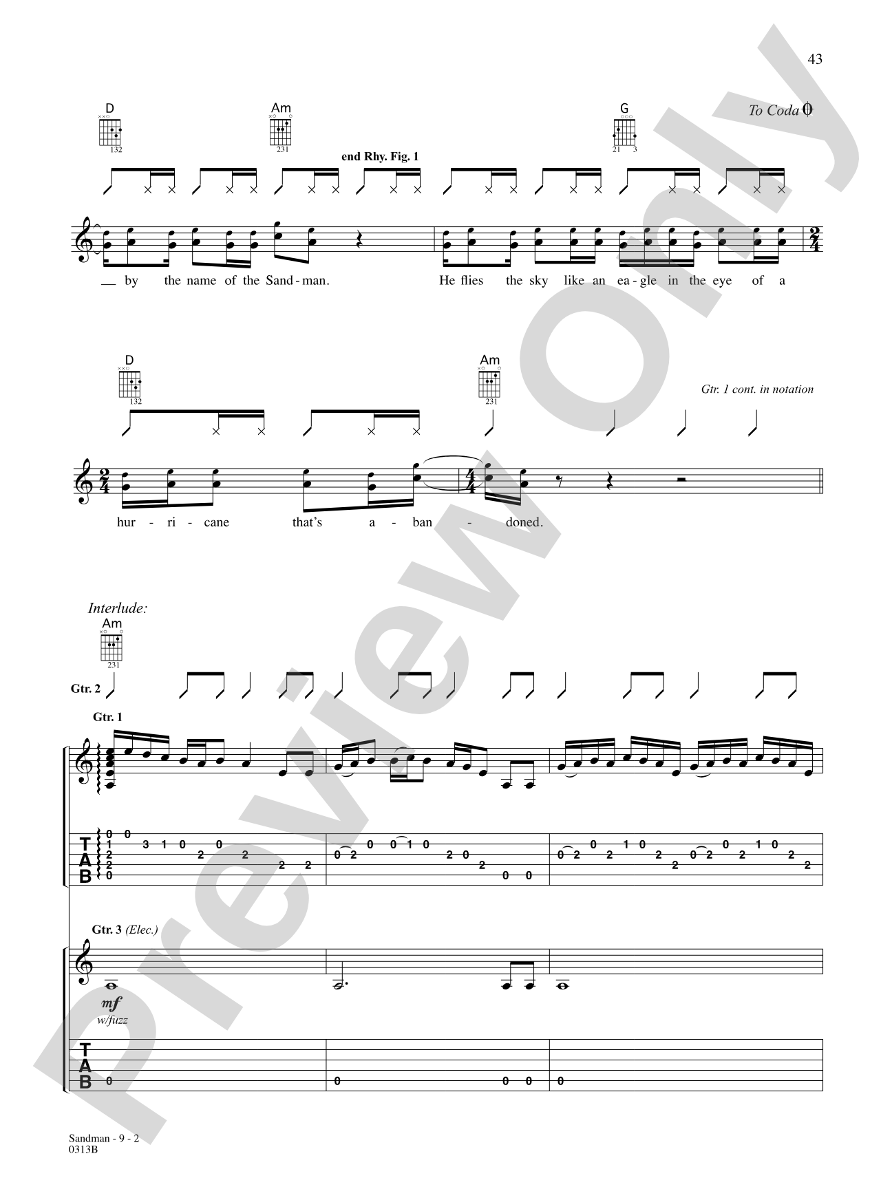 Sandman: Authentic Guitar TAB