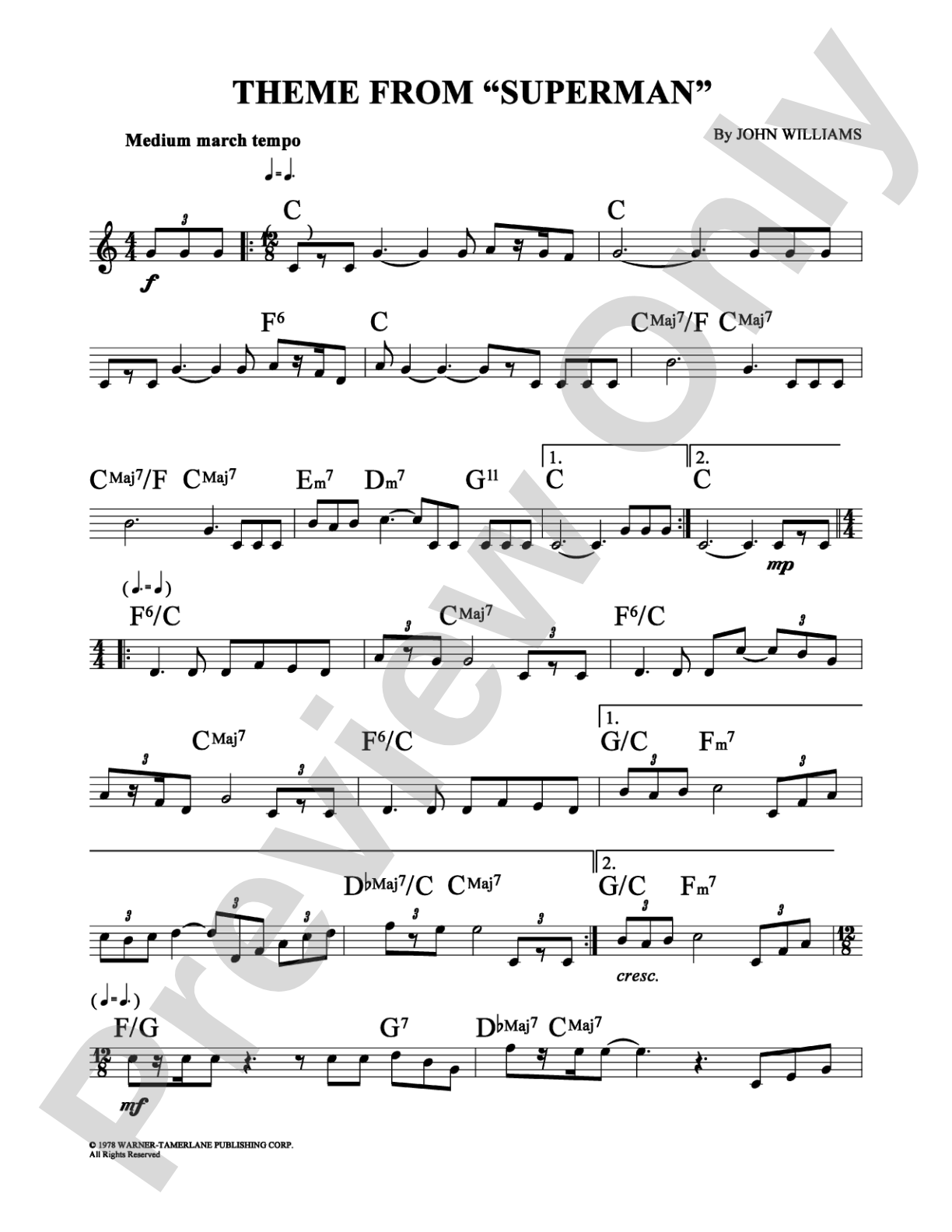 Theme From Superman: Lead Sheet Digital Sheet Music