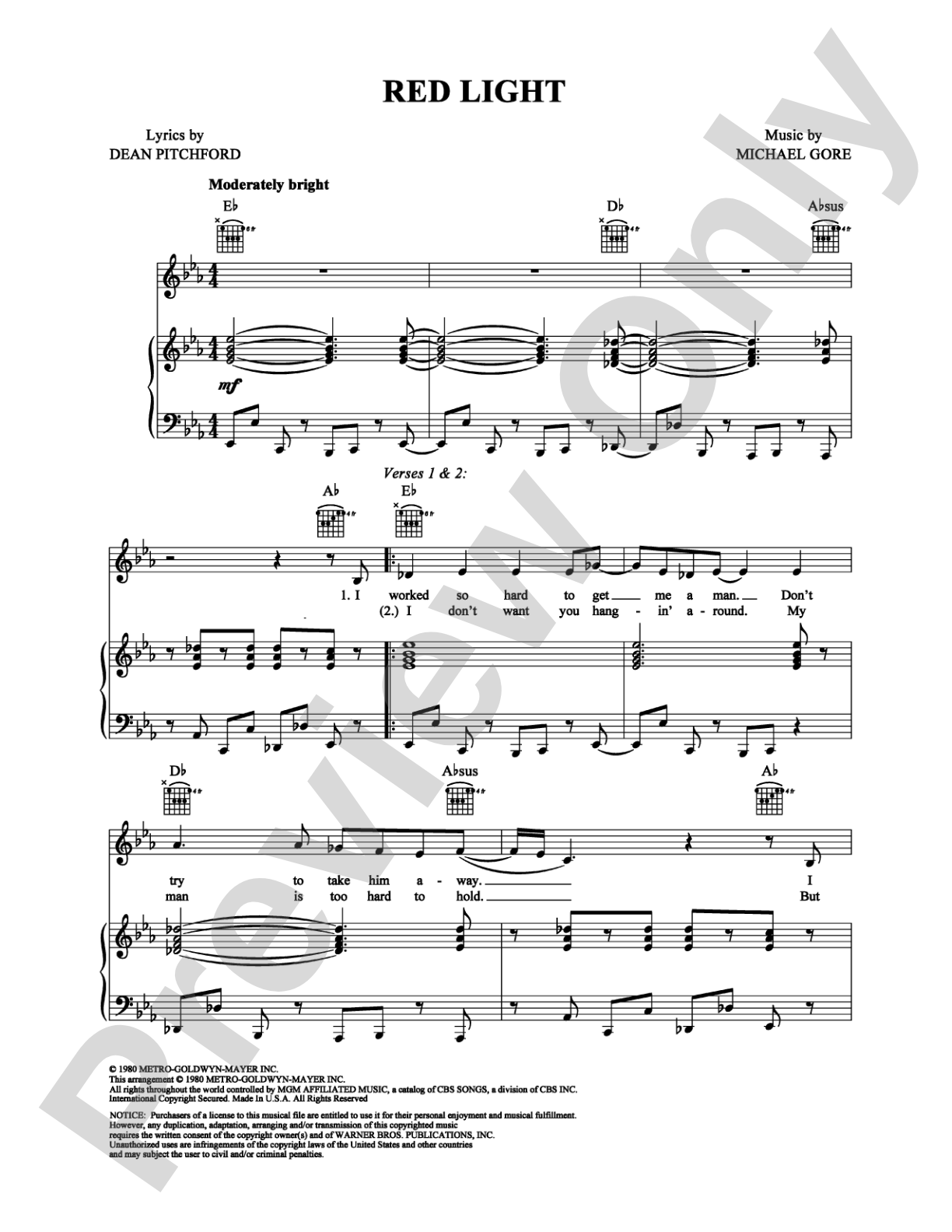Red Light: Piano/Vocal/Chords Digital Sheet Music