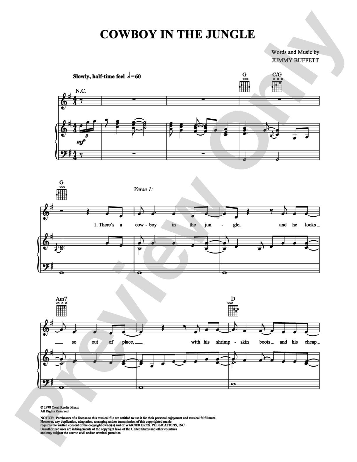 Cowboy in the Jungle: Piano/Vocal/Chords Digital Sheet Music