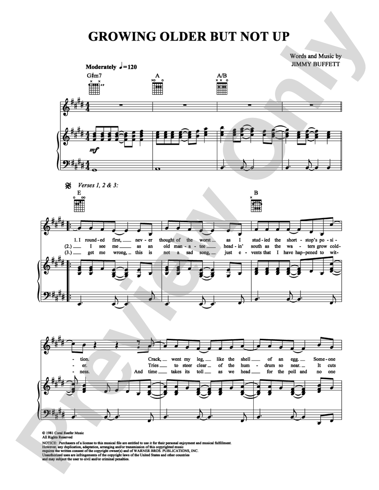 Growing Older but Not Up: Piano/Vocal/Chords Digital Sheet Music