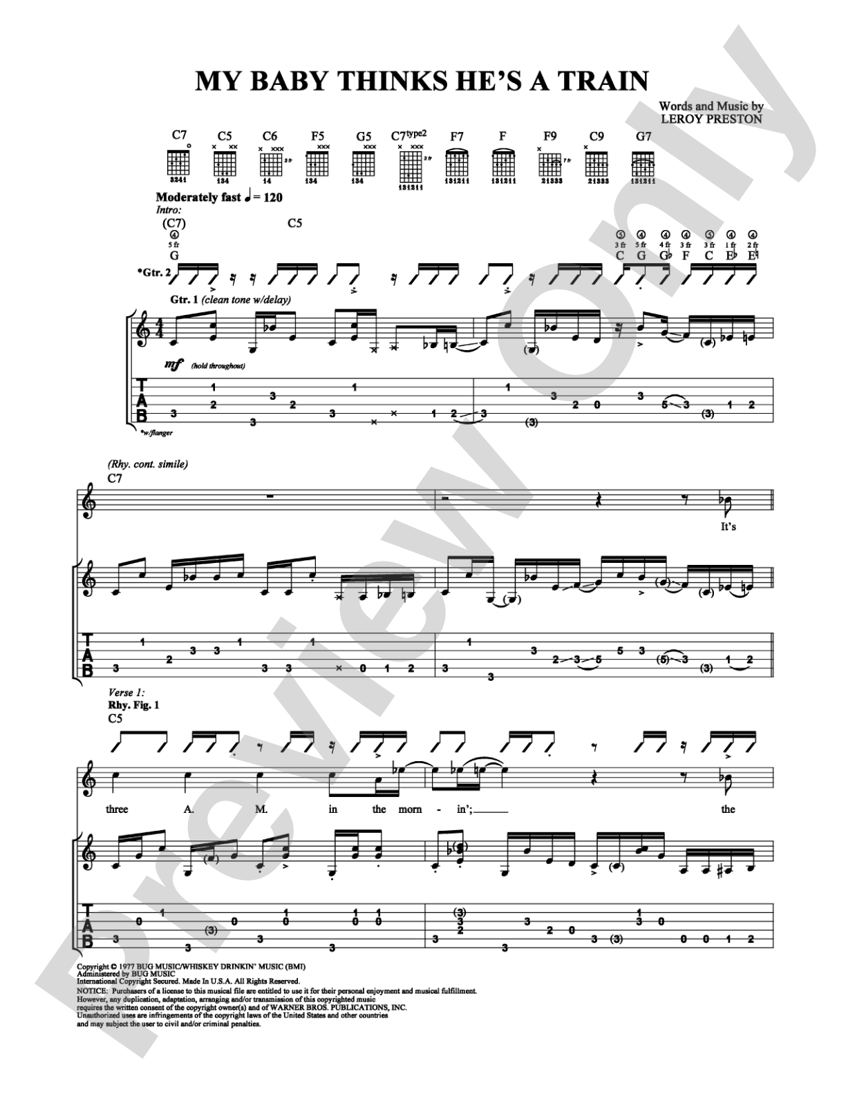 My Baby Thinks He's a Train: Guitar TAB Digital Sheet Music
