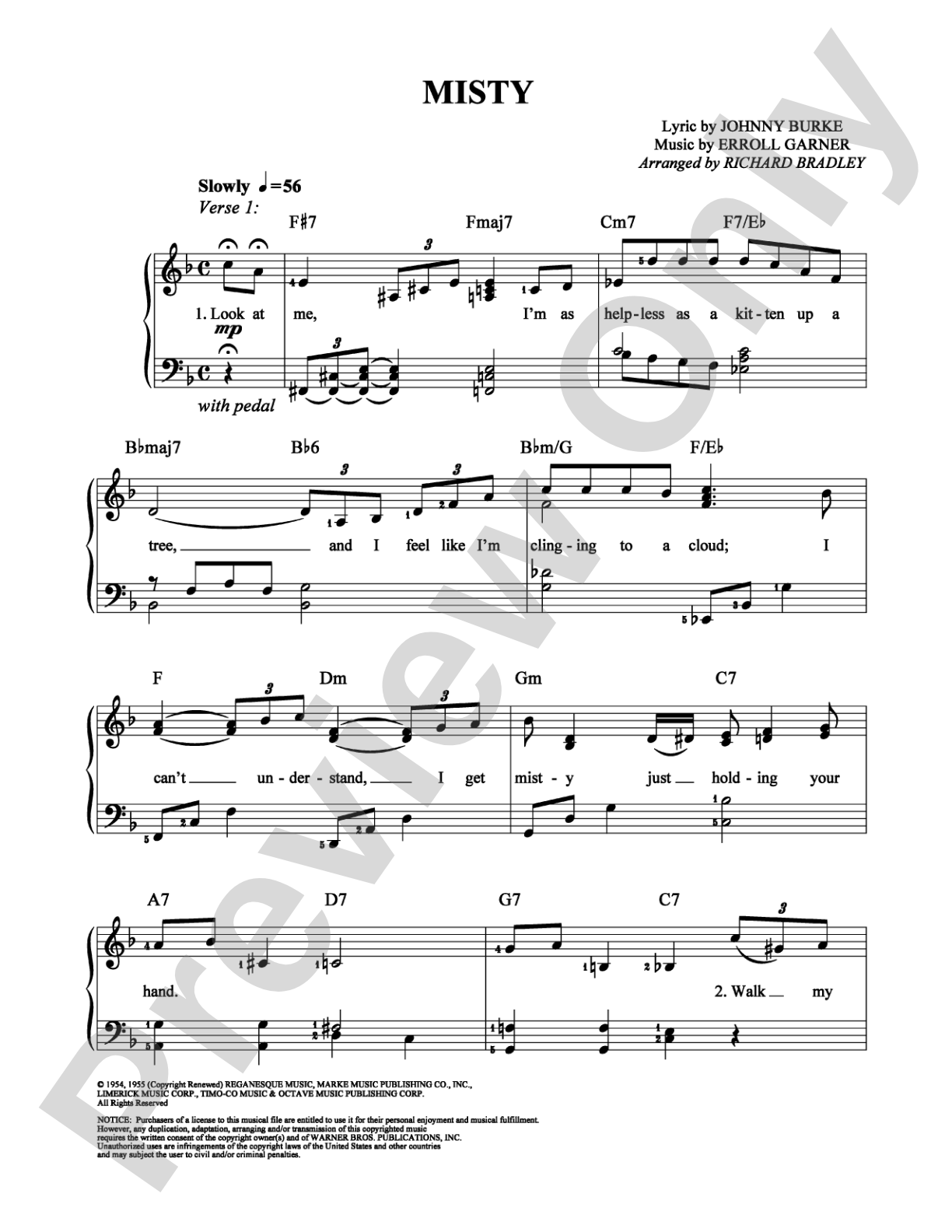 Misty: Easy Piano Digital Sheet Music