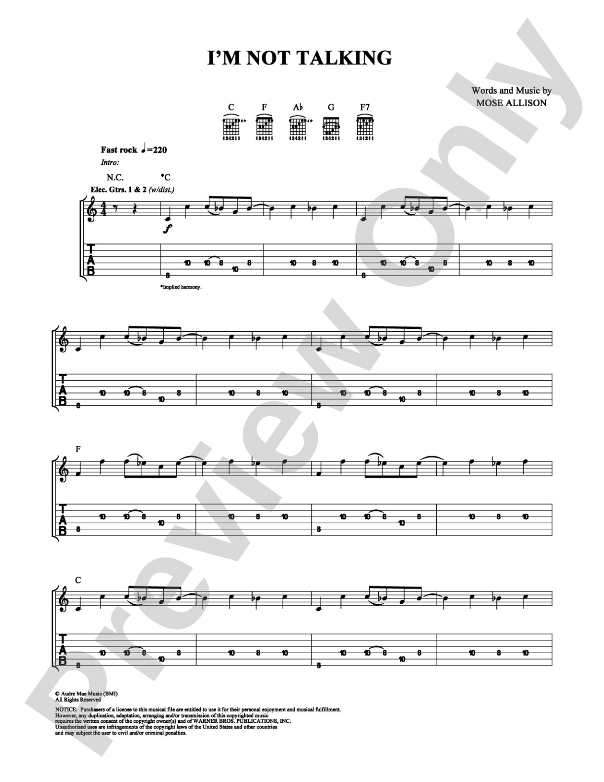 I'm Not Talking: Guitar TAB Digital Sheet Music