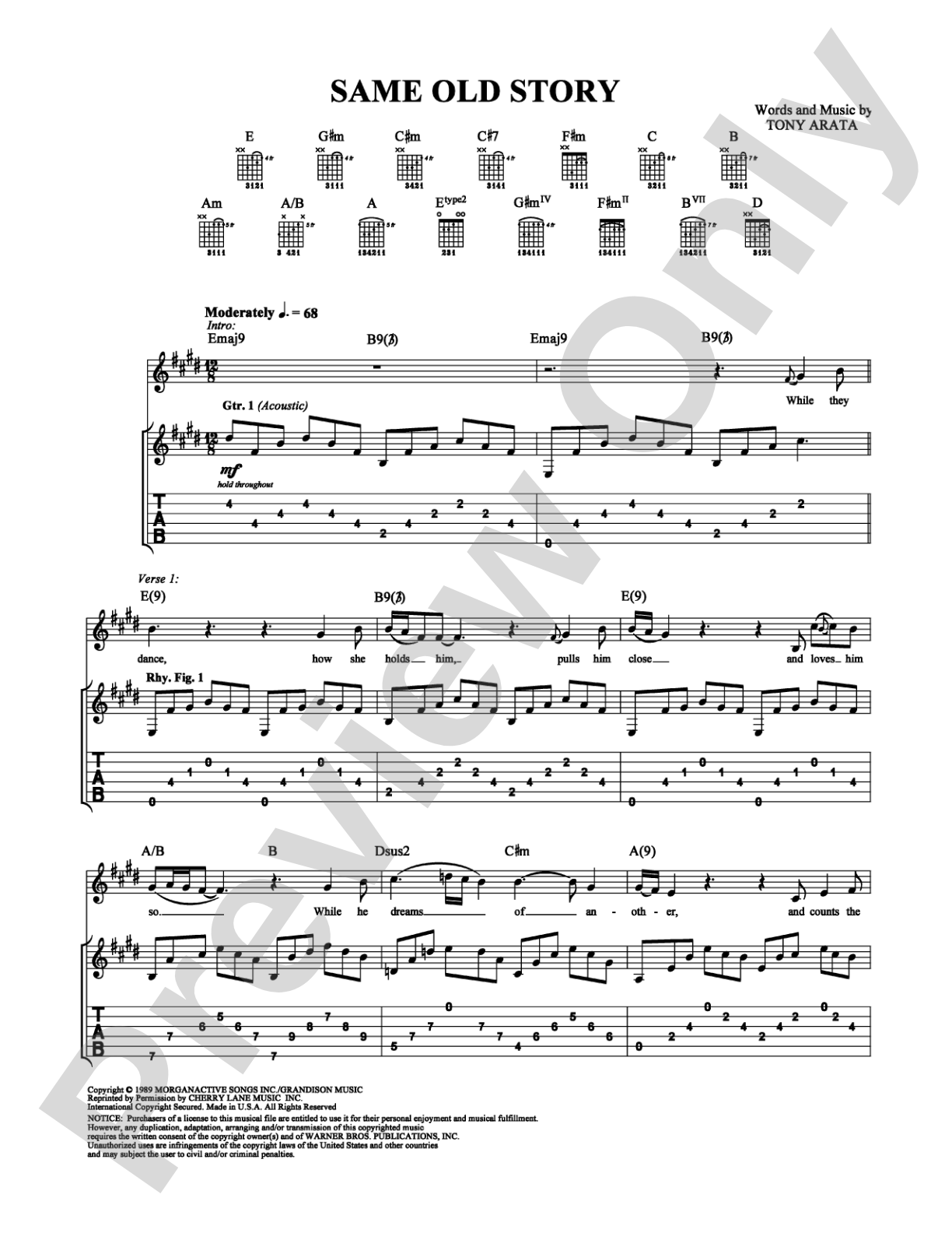 Same Old Story: Guitar TAB Digital Sheet Music