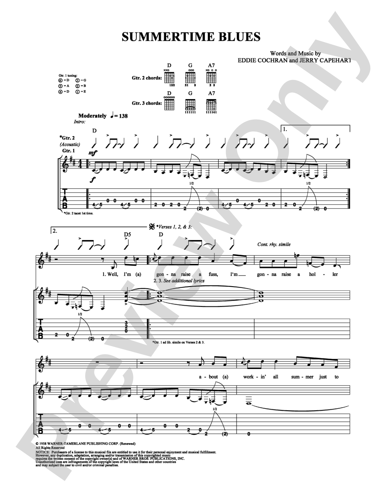 Summertime Blues: Guitar TAB Digital Sheet Music