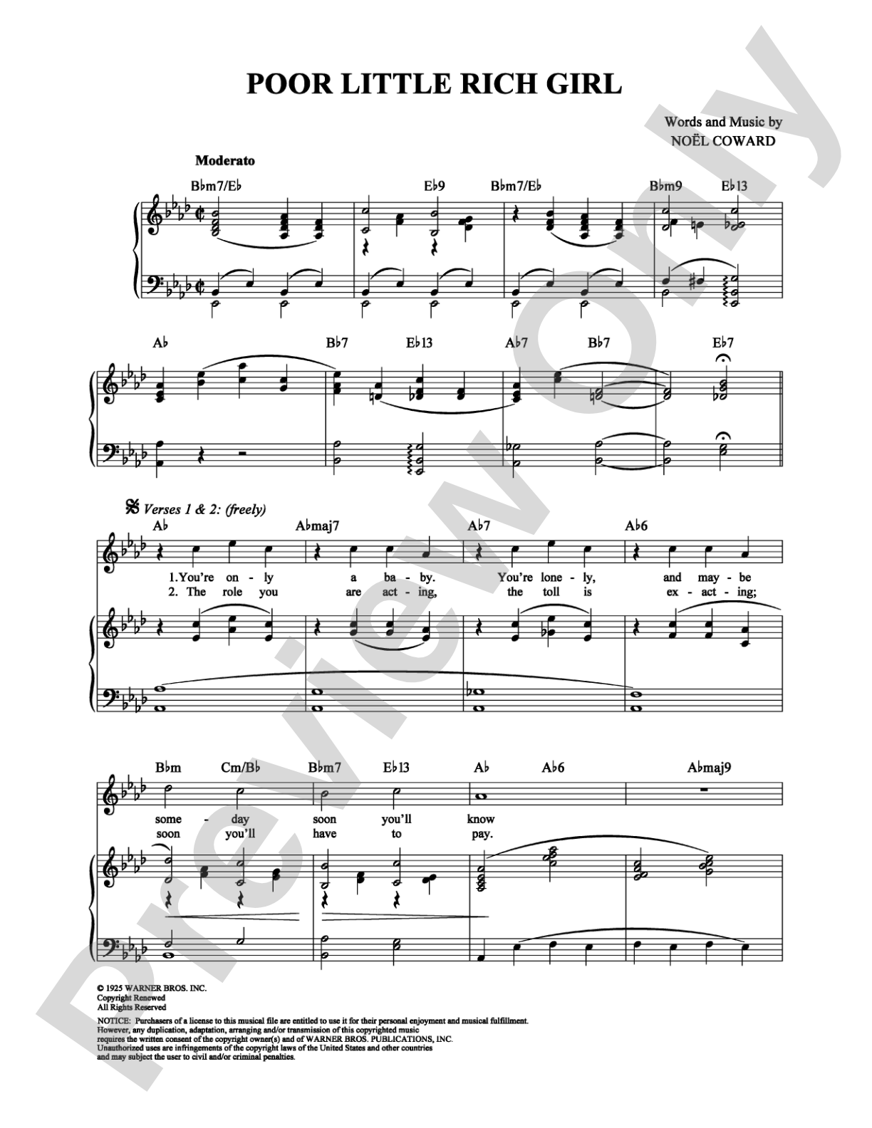 Poor Little Rich Girl: Piano/Vocal/Chords Digital Sheet Music